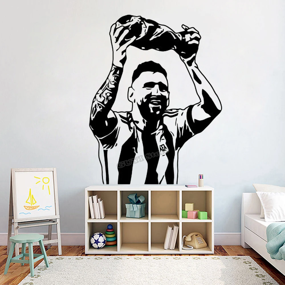 Home Gym Aesthetic - Messi สติ๊กเกอร์ติดผนังไวนิล Decal ฟุตบอลฟุตบอลกีฬารูปลอกผนังห้องนั่งเล่นห้องนอน Gym Decor