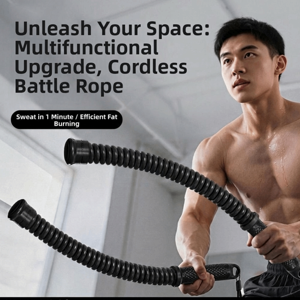 Battle Rope Heavy - เชือกออกกำลังกายไร้สายแบบมีด้ามจับกันลื่น 2 ชิ้น แบบพกพา จับถนัดมือ พร้อมสปริงเสริมความแข็งแรง