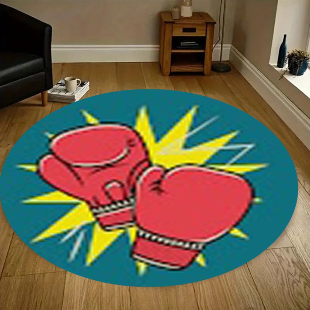 Home Zone Gym - พรมปูพื้นลายการ์ตูนรูปนวมชกมวย ทรงกลม สไตล์ป๊อปอาร์ต ผ้าแฟลนเนล สำหรับห้องเด็ก พื้นที่เล่นเกม