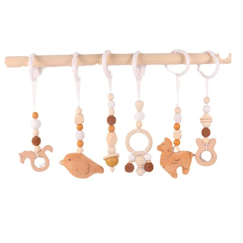 Home Gym Aesthetic - 6 ชิ้นของเล่นเด็กไม้ Beech กิจกรรม Gym กรอบรถเข็นเด็กแขวนจี้ของเล่น