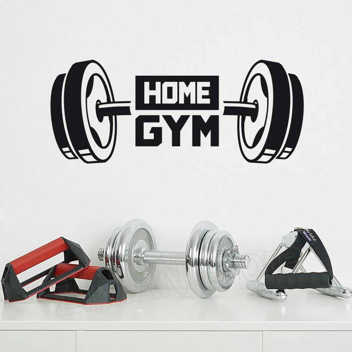 Home Gym Aesthetic - Fitness Gym หน้าแรกตกแต่งผนังสติกเกอร์ Dumbbell หน้าแรกการฝึกอบรมไวนิลรูปลอกติดผนัง Barbell